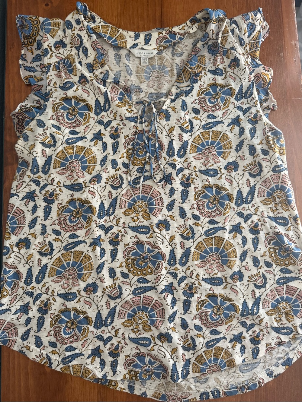 Lucky Brand Floral Boho Ruffle Sleeve Blouse Top M/M